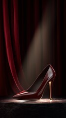 Elegant Stiletto in Spotlight: An alluring stiletto shoe, bathed in a spotlight, its sleek design and vibrant hue suggesting luxury and poise.
