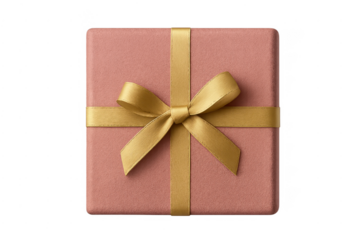 Pink gift box with golden ribbon and bow