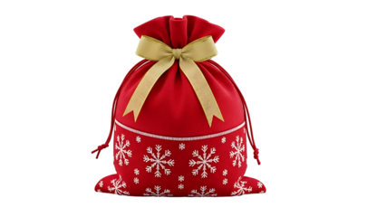 Festive red present bag filled with gifts. Closeup, isolated with transparent background for Christmas and New Year. | red christmas bag with gifts
