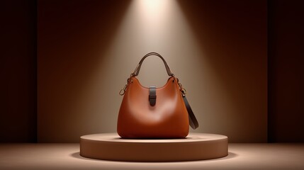 Elevated Elegance: A stylish, high-end handbag sits center stage, bathed in a sophisticated spotlight, showcasing its exquisite design.