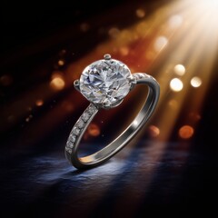 Sparkling Solitaire: A stunning solitaire ring radiates brilliance against a dramatic background, symbolizing eternal love and commitment. The perfect embodiment of elegance and luxury.