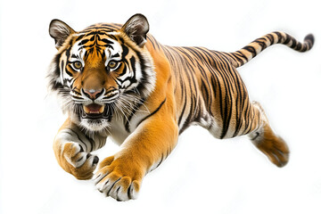 Obraz premium Bengal Tiger Running Fast Isolated On White Background