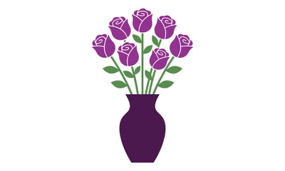 Purple roses in a dark vase isolated on white background