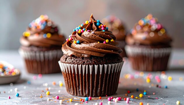 Delicious Chocolate Cupcakes with Sprinkles - A Sweet Treat.
