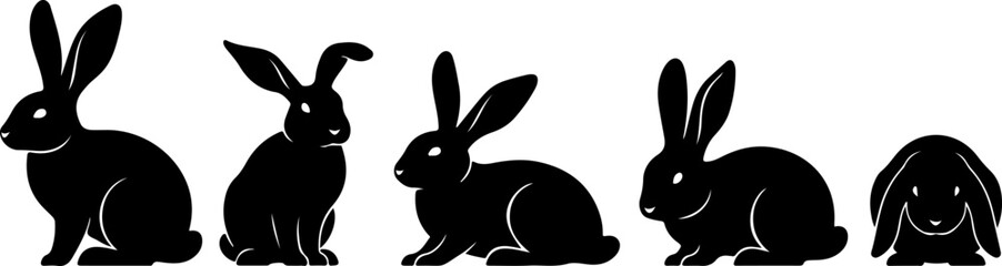 Obraz premium Rabbit Silhouette Bundle | Hopping & Sitting Bunny Clipart