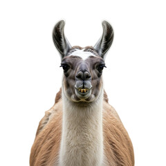 Naklejka premium Llama, with prominent teeth and large ears facing forward, cutout, PNG isolated on white or transparent background