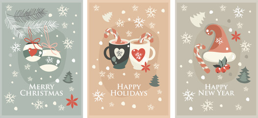 Cozy Pastel Christmas and New Year Greeting Card Set