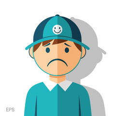 Vector illustration of a sad young boy with a frowning expression.