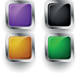 Chrome square buttons set with glossy gel metallic border vector