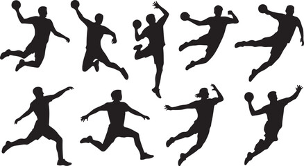 Obraz premium Collection of silhouettes of handball players in action poses