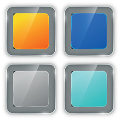 Glass icons square rounded buttons set with reflection vector