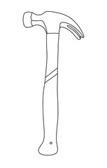 Vector illustration of a claw hammer in simple line art style. Perfect for woodworking tools, DIY projects, carpentry icons, construction designs, repair stickers and coloring pages.