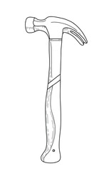Vector illustration of a claw hammer in simple line art style. Perfect for woodworking tools, DIY projects, carpentry icons, construction designs, repair stickers and coloring pages.