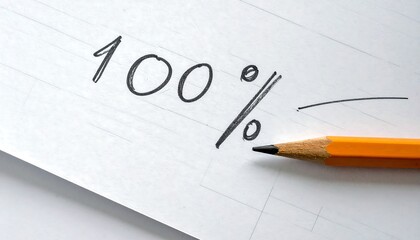 Handwritten 100 on Paper with Pencil, Concept of Perfection.