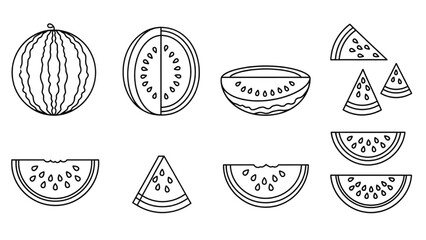 Watermelon Line Art Collection Fresh Fruit Icons for Summer Designs