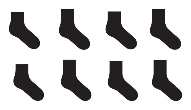 Black ankle sock silhouette icons arranged in a neat grid pattern for a minimalist clothing or apparel concept, presented as a simple graphic vector illustration