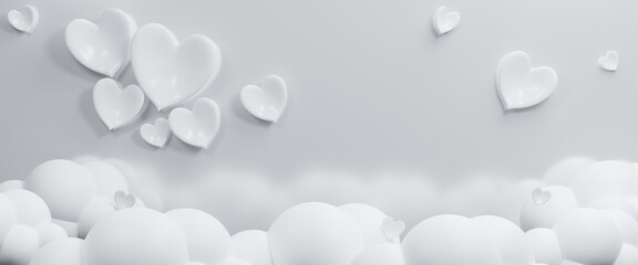 White podium background for product presentation of love, valentines day. White background with shadow heart shape scene. Valentine minimal wall scene mockup showcase, Promotion display. 3d rendering