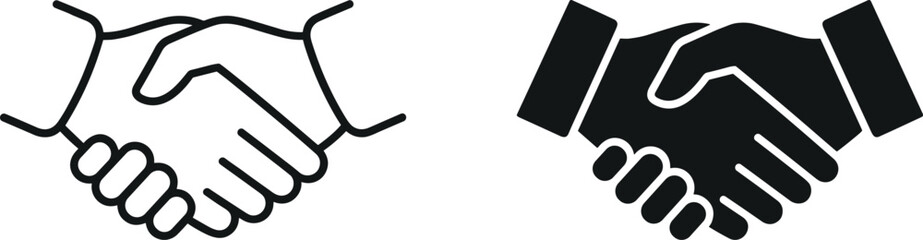 Handshake Icon Outline and Silhouette, Partnership and Agreement Symbol, Business Deal Conclusion Graphic, Friendship Trust Concept Vector, Cooperation and Greeting Illustration.