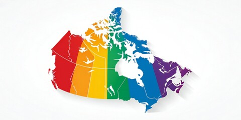 Canada Map with Rainbow Flag Colors and Pride Symbolism