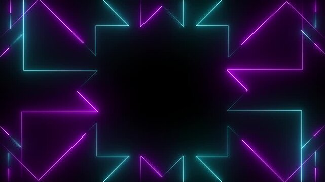 cube neon geometric frame on black colour background, copy space ,looped,4k resolution light sweep glowing animate.