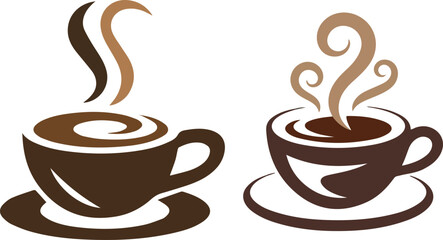 Obraz premium Two steaming cups of coffee on saucers with stylized steam swirls