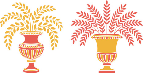 Stylized Decorative Urns with Foliage Motifs
