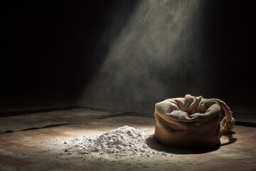Chalk dust settles gently from a gymnast's chalk bag in an indoor training environment during practice session at a gym in late evening light