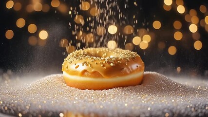 Delicious donut with caramel icing topped with granules, a tasty dessert ready to serve - Powered by Adobe