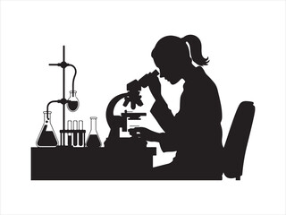 Scientist Working in Laboratory with Microscope Silhouette Illustration