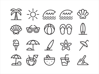Summer Beach Icon Set, Summer set of web icons in line style.