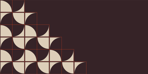 Abstract creative background, web banner. Abstract simple geometric shapes composition. Orange and beige shapes on brown background. Vector color illustration in flat style.