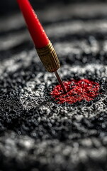 red dart hitting the bullseye on a black and white target, close-up of a red arrow hitting the center of a round target with space for text or design. unsplash photography style, stock photo.