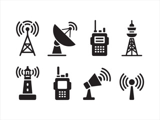 Communication Tower Antenna Silhouette Icon Set Vector Illustration