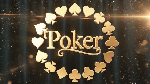 Golden poker card suits arranged in elegant circle with shining spade symbols floating in dynamic luxury game and gambling atmosphere on dark sparkling background - Powered by Adobe