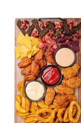 Delicious platter of appetizers with dips at a casual gathering