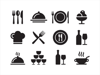 Restaurant Food Icon Set Silhouette – Kitchen & Dining Vector Illustration
