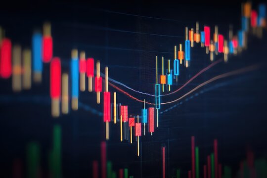 Stock market candlestick chart illustrating price trends and trading volume fluctuations over a specified period