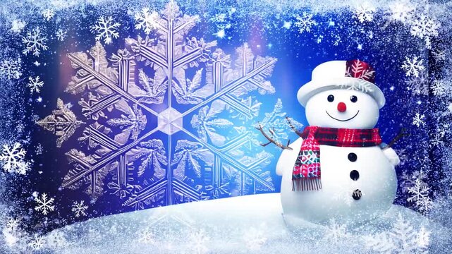 Winter Greeting Frame Snowflake and Snowman