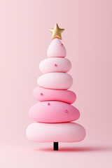 Pink plastic Christmas tree in 3D, perfect for web, blog, flyer and banner designs, offering a modern festive look ideal for seasonal marketing and digital holiday visuals.