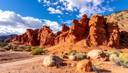 Dramatic Red Rock Formations Under a Vibrant Blue Sky.