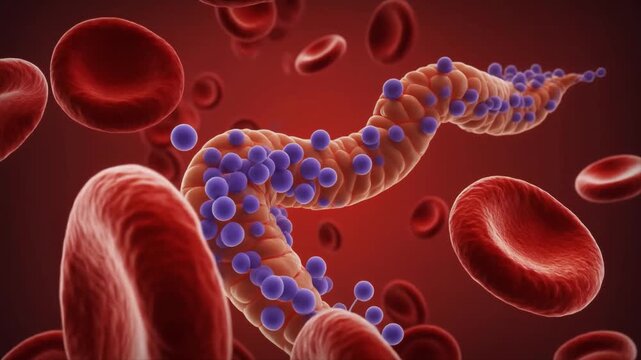 Blood cells flowing inside artery microscopic view 3D medical animation