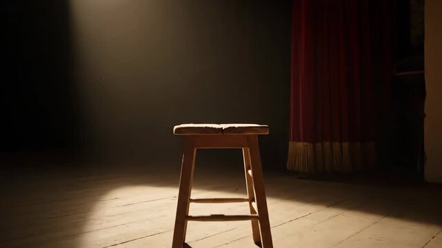 Empty stage with stool under spotlight in theater, performance venue