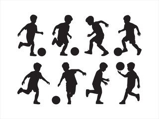 Kids Playing Football Silhouette | Children Soccer Players Icon
