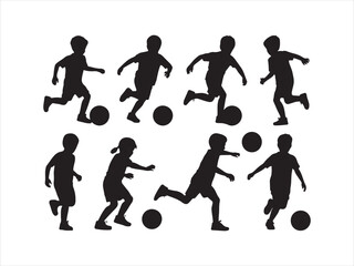 Kids Playing Football Silhouette | Children Soccer Players Icon
