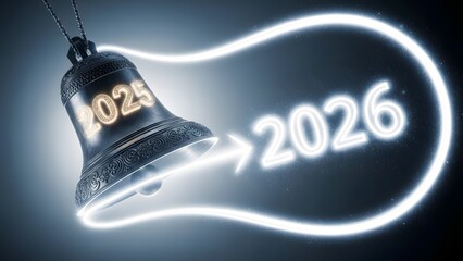 Shiny Bell with 2025 Leading to Glowing Number 2026