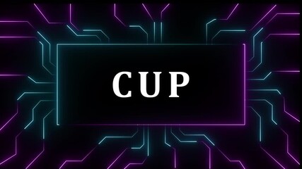 Neon Circuit board. Microchip with electronic circuit board glowing animation. High tech glowing futuristic circuit board animation. electronic circuit board with processor ..