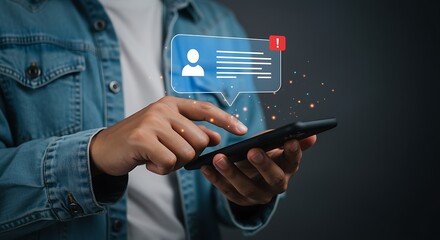 Person interacting with a smartphone displaying a notification about a user profile.