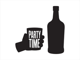 Party Drink Icon Silhouette | Bottle and Glass Illustration