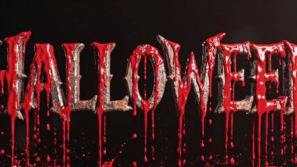 Spooky Halloween text with dripping blood effect creating a creepy vibe for holiday promotions and scary themed events this season