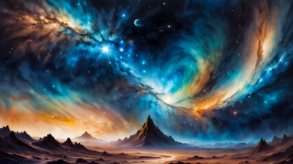 
Mountainous space landscape. Landscape with an alien landscape.